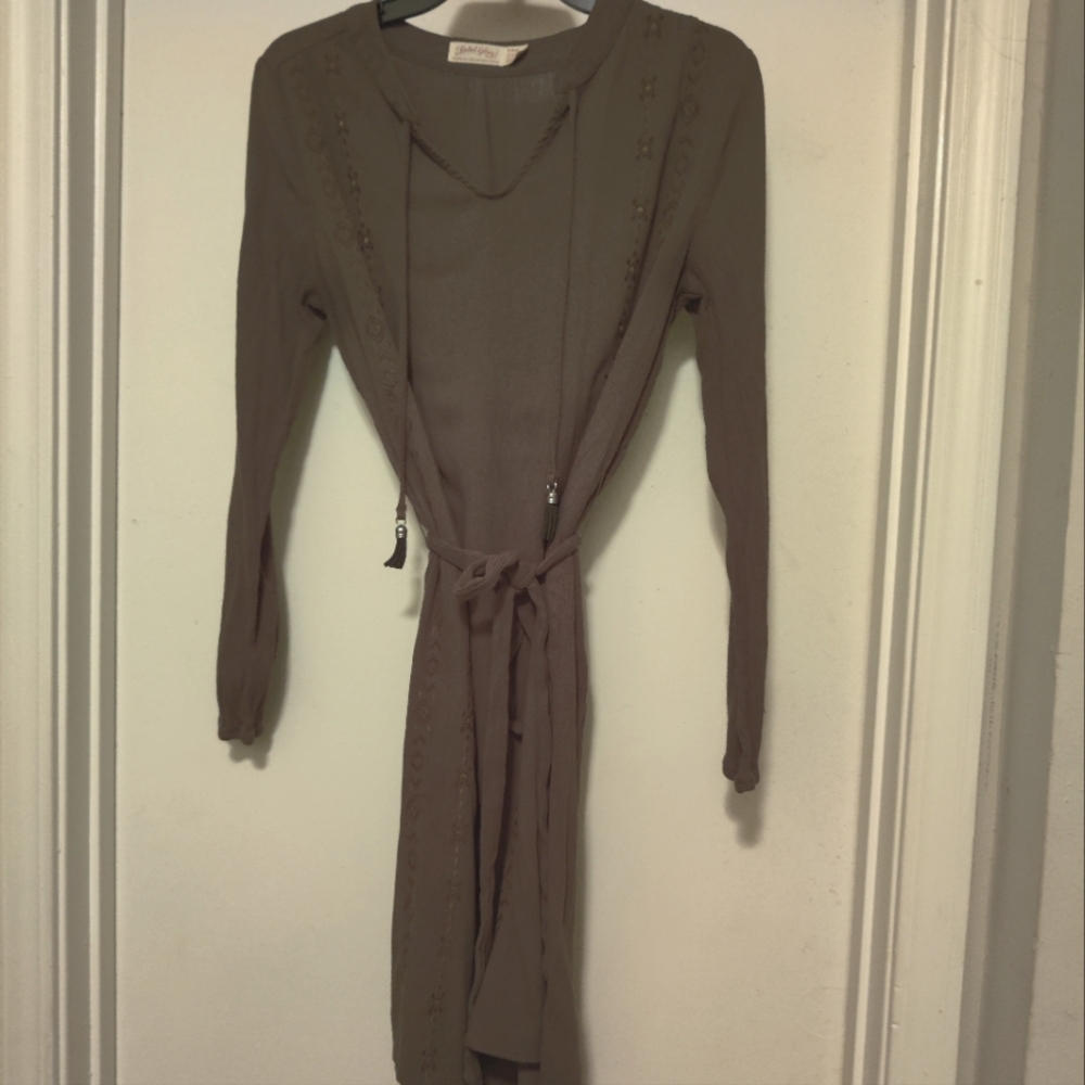Olive Green Long Sleeve Dress with Belt